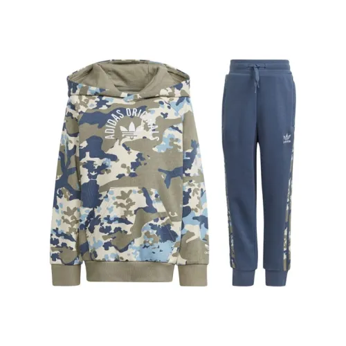 Adidas Originals Повседневная спортивная одежда Eşofman Takımı Галька Серебристо-серый + Темно-синий Детский