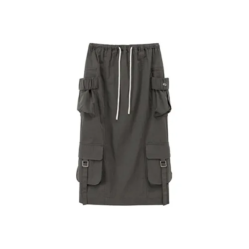 CHUU Повседневный длинный юбка женский угольно-серый