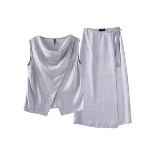 OUNIXUE Комплект с юбкой Женские Светло-серый Фиолетовый