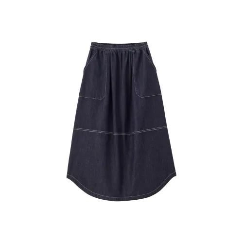 Giordano Повседневный Длинный Юбка Женские Темно-синий