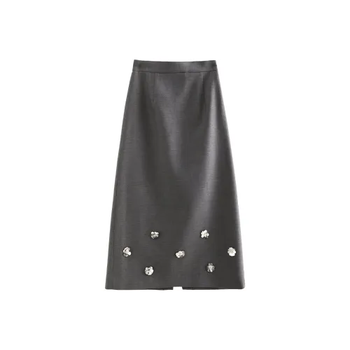 Акомодация Повседневная Длинная Юбка Женская Серого цвета