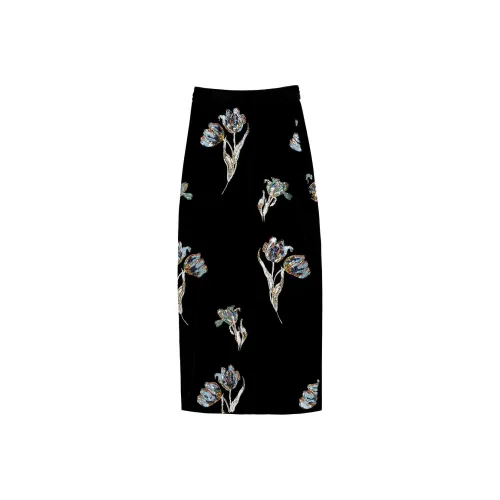 YICHENGFENGXU Повседневный Длинный Юбка Женские Черный