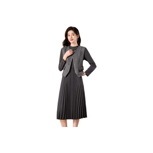 Mylan Spring Autumn Skirt Set Straight Fit Women's Gray Mylan Весенний Осенний Комплект с Юбкой Прямой крой Женский Серый