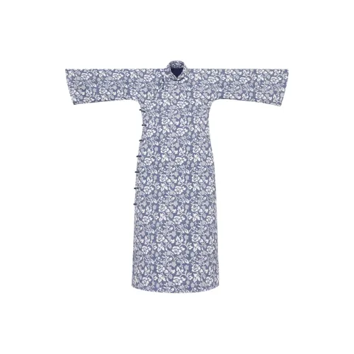 YICHENGFENGXU Чунсам Женский Синий с Белым Цветочным