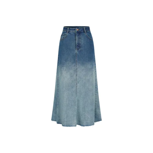 JZ. ANNAKRO Повседневный Длинный Юбка Женская Светло-Синяя
