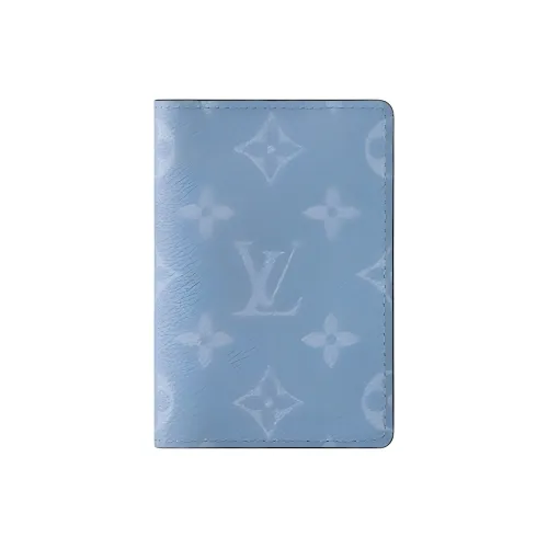 LOUIS VUITTON Pocket Organizer Монограмма Покрытый холст с Taiga Коровья кожа Кошелек Мужской Небесно-голубой