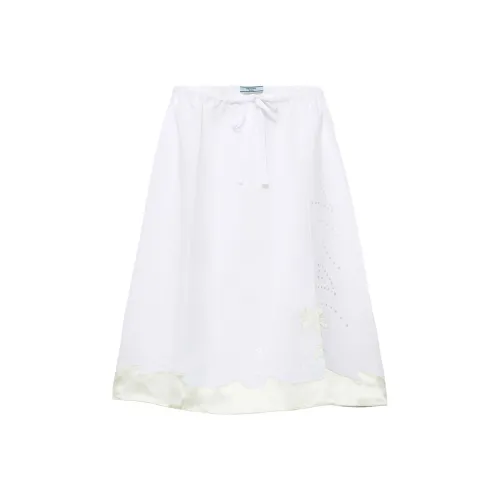 PRADA SS24 Повседневный Длинный Юбка Женская Белый Зеленый