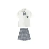 Линен Узор Юбка (42CM) + Облако Короткий рукав + Галстук-бабочка