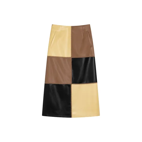 Ouyang Повседневный Длинный Юбка Женские Черный Кофейный