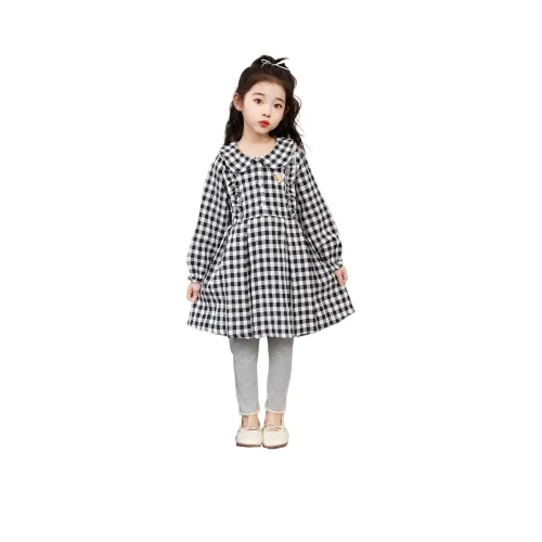 Simyke 2024 Классический Базовый Course Черно-белая Клетка Платье Для Девочек