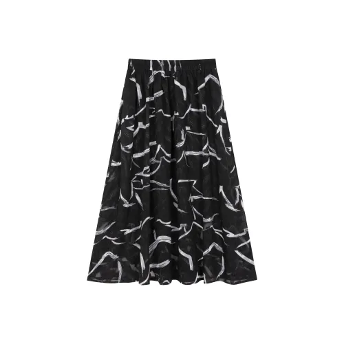 IHIMI Повседневный Длинный Юбка Женские Черный