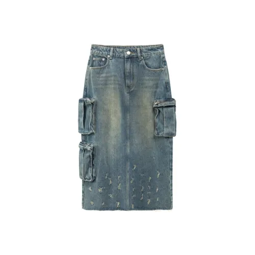 CHUU Повседневный длинный юбка женская светлый деним