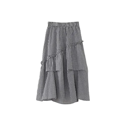 XIMENG Повседневная длинная юбка женская черная в клетку