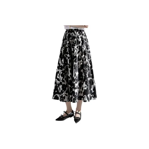 Cypress House Повседневный Длинный Юбка Женская Черный с Белым Цветами