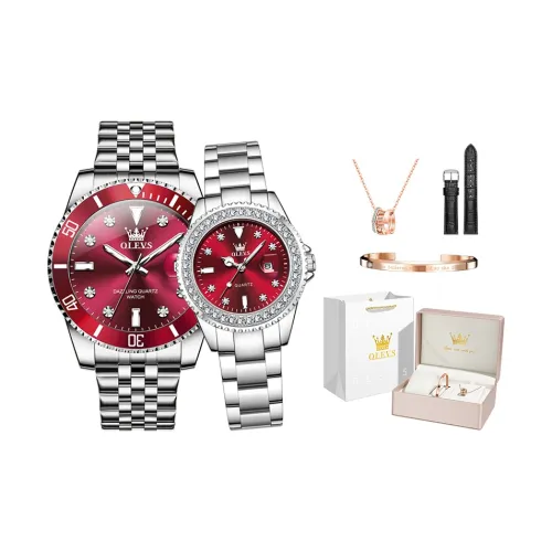 OLEVS Кварцевый механизм ремешок из нержавеющей стали унисекс красный циферблат часов