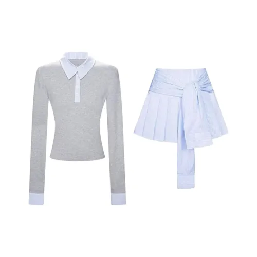 FINDSME GAGA Комплект с юбкой Женская Белый Синий