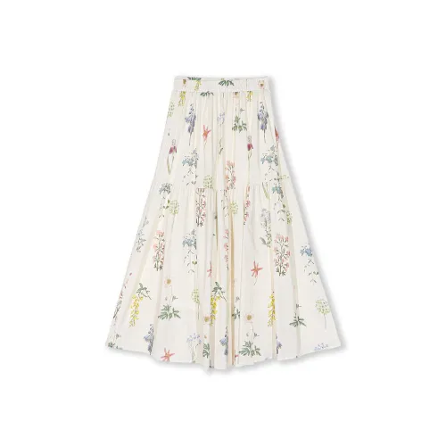 ERIRI Повседневный Длинный Юбка Женская Белая Основа Цветочный