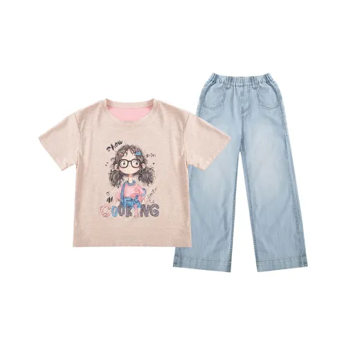 Mu Anmu Повседневная Спортивная Одежда 2 Предмета Комплект Кожа Розовый Детский