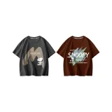 [100% cotton, дружественный к коже] Большой размер M/Серый + Граффити текст/Кофейный