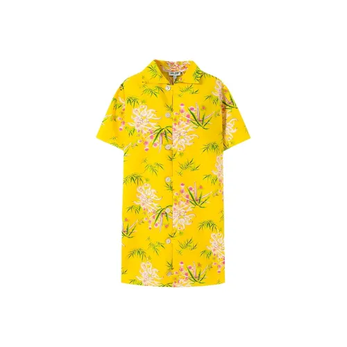 KENZO Желтые Женские Короткие Платья с Рукавами