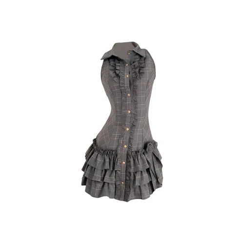 KKX Серо-розовый плед Юбка Женские Платья без рукавов