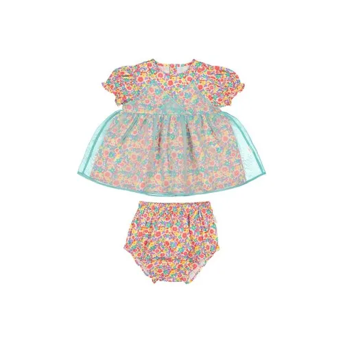 Дети 3-7 лет Happyology Цветочный Полный принт Пэчворк Короткий рукав Платье с эластичным 2-частным набором