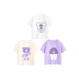 [100% хлопковая футболка] Клетчатый Nubi + Фиолетовая шляпа + Фиолетовый медвежонок Belle