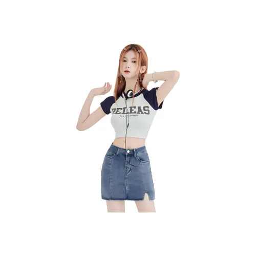 Shuhao Bai Джинсовые короткие юбки Женские Синие Шорты-юбка