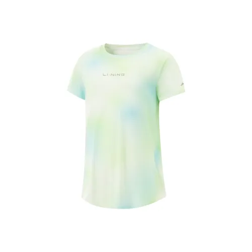 LINING YOUNG Комплексная физическая подготовка T-рубашка SS25 Энергия Градиентный цвет Точка Энергичный зеленый цвет Подростки