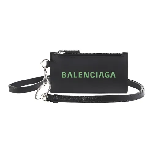 Balenciaga Cash Cow Кожа Кольцо для ключей Card Pouch Мужской Черный Неоновый зеленый