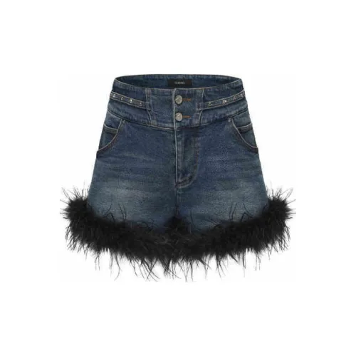 GIMING Джинсовые шорты Женские Синий+Черный