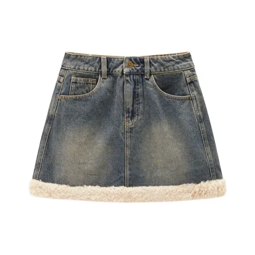 LEDIN Джинсовые короткие юбки Женские Выцветший Джинсовый синий