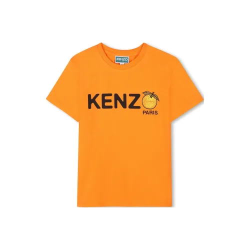 KENZO FW24 Однотонный Хлопок Трикотажная ткань С принтом Круглый вырез Короткий рукав Рубашка Апельсин Детская