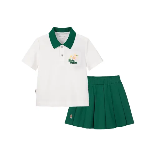 Hush Puppies Повседневная спортивная одежда SS25 Набор Белый топ + Зеленые шорты для детей 3-7 лет