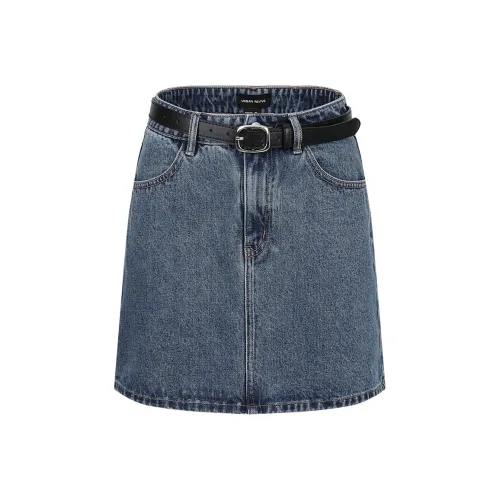 URBAN REVIVO Джинсовые короткие юбки Женские Синие