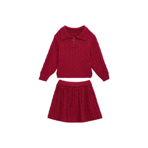 Детский TUTU POLO Отложной воротник Свитер Винтаж TWISTED Fried Dough Трикотажная ткань Юбка Модный Милый Двухкомпонентный комплект Красный
