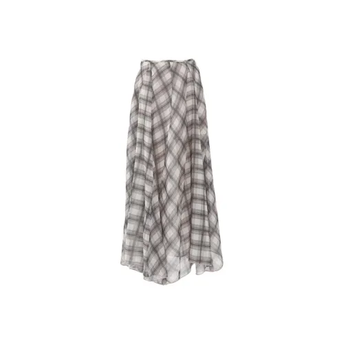 OROI Коричневая клетка Длинная юбка Женская Повседневная длинная юбка
