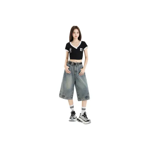 Wen Shan Джинсовые шорты Женские Ностальгический синий