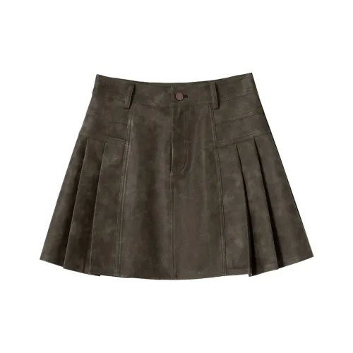 SOON FLOWER Кожаные короткие юбки Женские Темно-коричневый