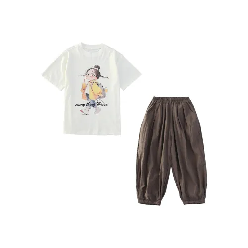 Because No Повседневная спортивная одежда Бежевый T-рубашка + Кофе штаны Детский