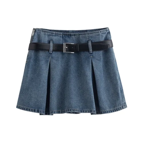 Initial Language Джинсовые короткие юбки Женские Средне-голубой