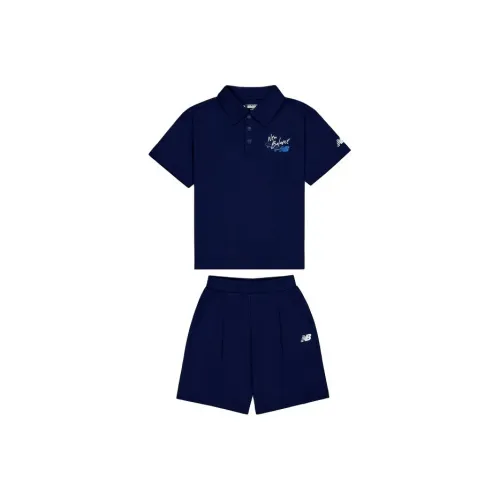 New Balance совместный бренд Повседневная спортивная одежда NB SS25 2 предмета комплект Морской синий Дети 3-7 лет