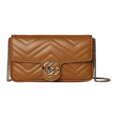 GUCCI GG Marmont Кожа Плечевая Сумка Маленькая Женская Коричневая