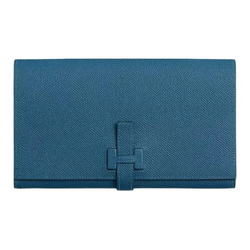 HERMES New H Passant Кошелек из коровьей кожи Унисекс S4 Темно-синий Синий