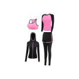 Комплект (Черное пальто + черные штаны + розовый бюстгальтер + розовый с длинным рукавом)