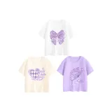 [100% хлопковая футболка] Фиолетовое сердце, оболочка + Фиолетовый веер Belle + Белый фиолетовый оболочка