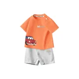 [100% cotton футболка + шорты комплект одежды] оранжевый + светло-серый