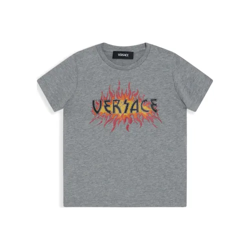 VERSACE FW24 Круглый вырез Короткий рукав Пламя с принтом Вересковый серый Детский