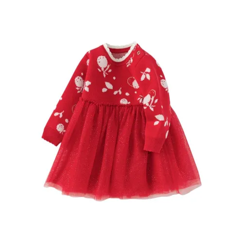 BALABALA Платье Красно-белый Тон для Младенцев и Детей-Сатен
