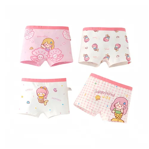 Хлопок 4 шт [Белый + Розовый + Белый + Светло-розовый] Kids Трусы